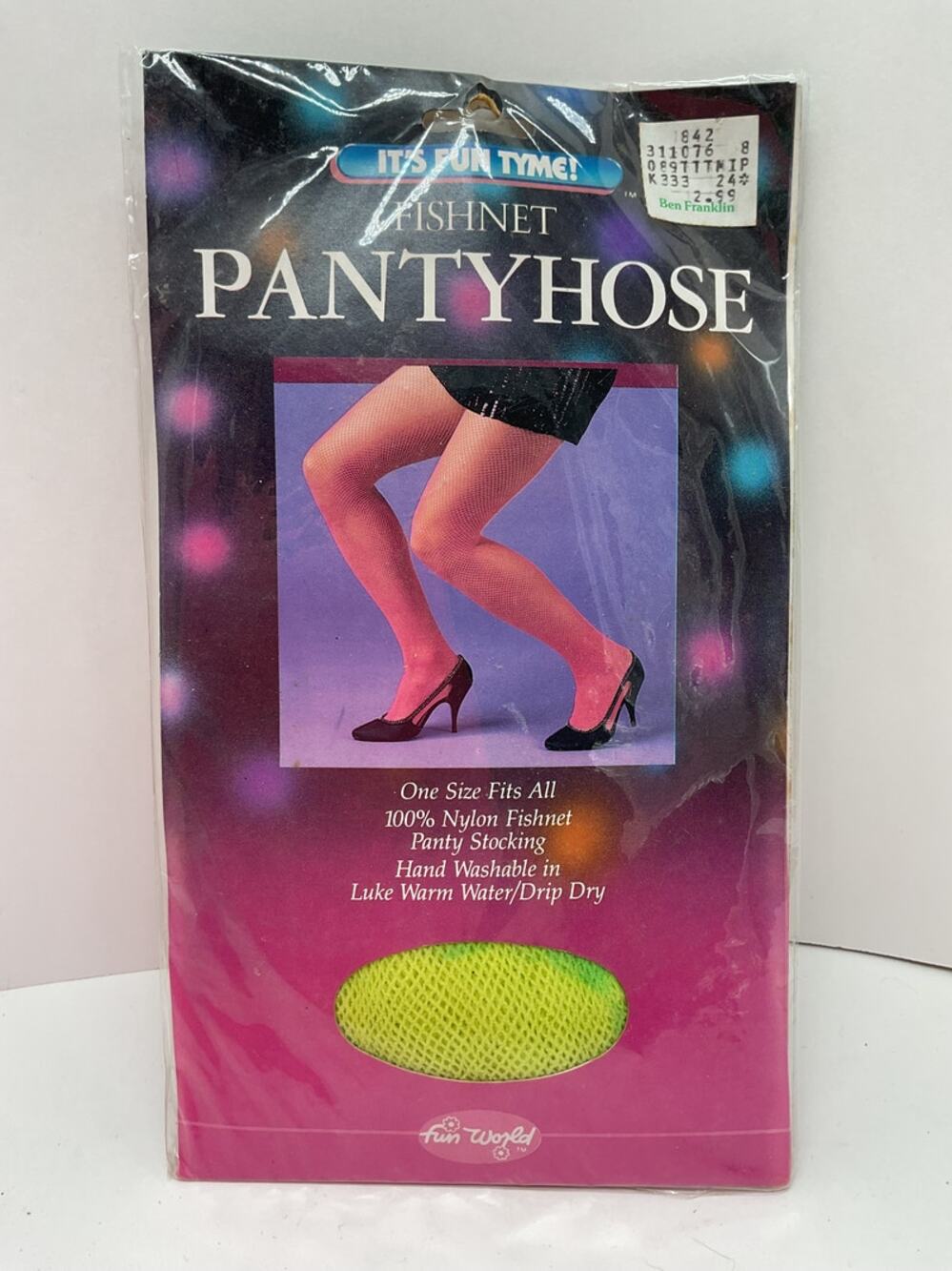 Vintage 80s Fishnet Pantyhose Neon Yellow One Size Fits All